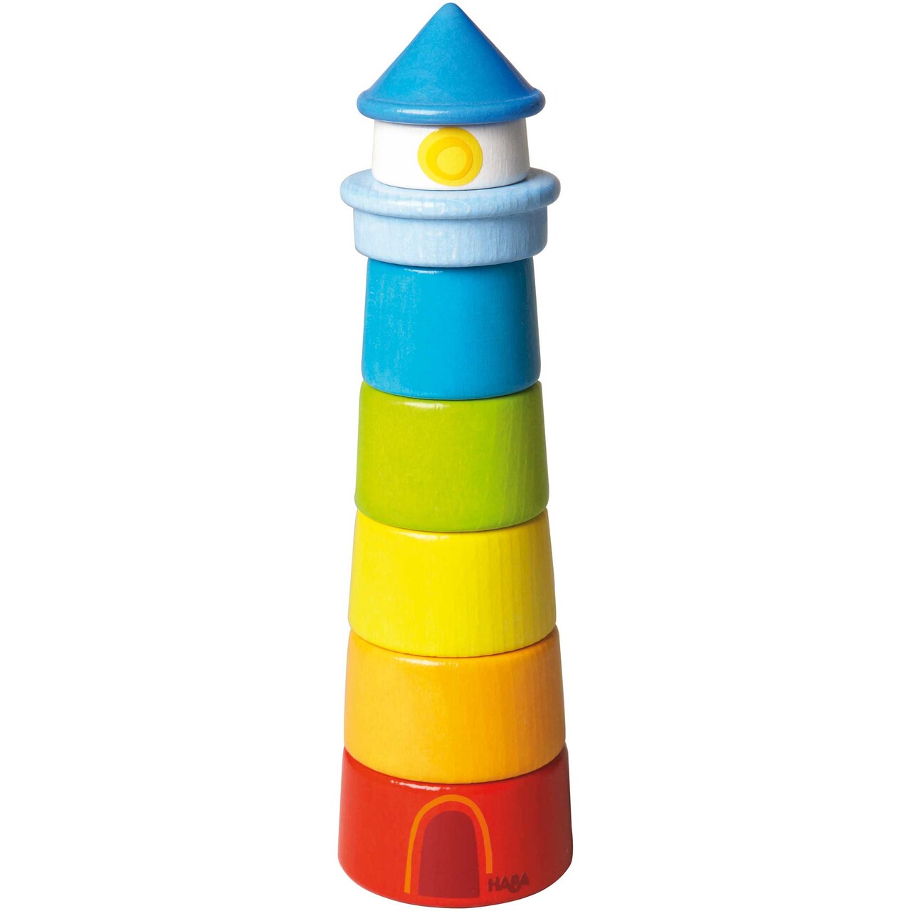 HABA Wooden Stacking Toy Rainbow Lighthouse, 8-Piece Building Blocks Set, Educational Wooden Toddler Toys for Motor Skills, Ages 1 and up